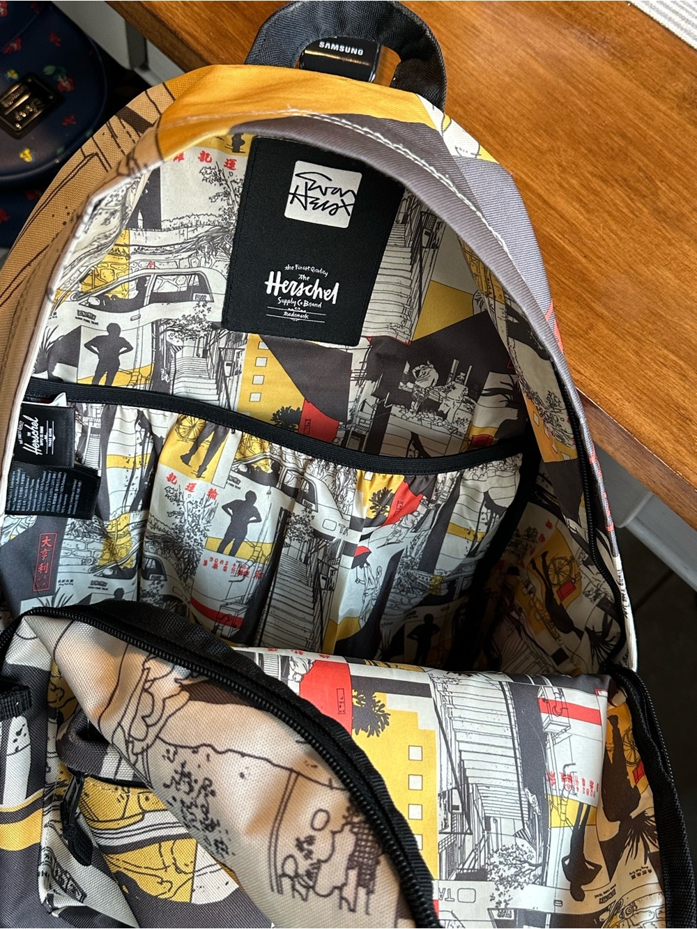Herschel Supply Company Graphic Beige Backpack with Red and Yellow Accents - Picture 3 of 6